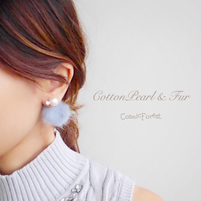 LARA LILY コットンパール ファー ピアス イヤリング
