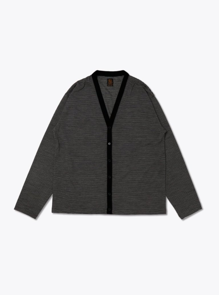 BATONERMen WASHABLE WOOL V-NECK CARDIGAN BlackXWhite_商品画像