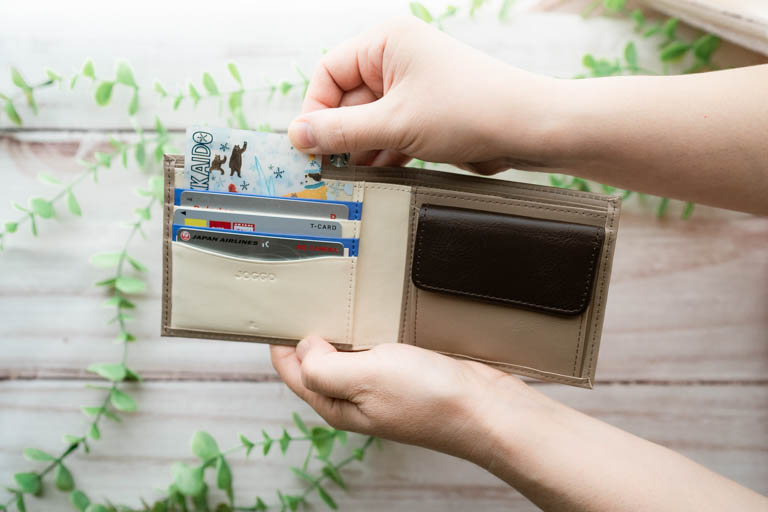 JOGGO_２つ折り財布（小銭入れ付き）_カードを収納している写真