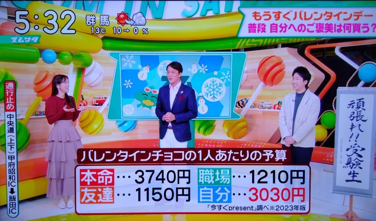 日本テレビの情報番組「ズームイン！！サタデー」の2月11日放送にて、当メディア「今すぐpresent」の調査データが引用されました。